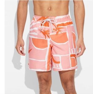 Men's 7" Abstract Print Woven Swim Shorts - Original Use Orange M